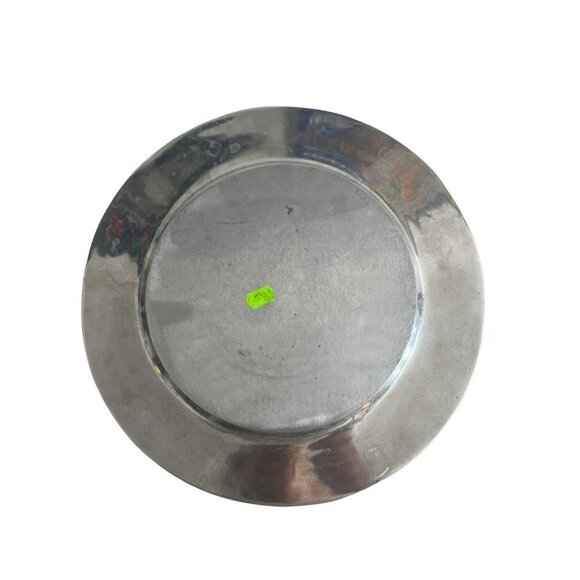 Pewter Black Swirls Metal Decorative Plate 12" Round Silvertone Serving Tray - Picture 3 of 5